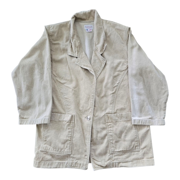 VTG Sundance Khaki Blazer Jacket Women XL Beige Long Sleeve Western Barn Chore - Picture 1 of 15
